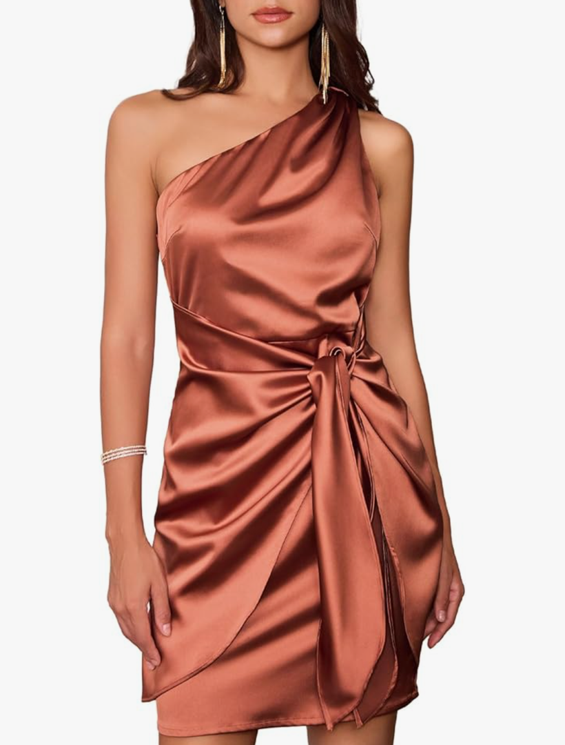 GRACE KARIN 2025 Women Satin Dress Cocktail One Shoulder Sleeveless Tie Waist Party Mini Dresses Size 8