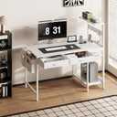 40 Inch Small Gaming Desk with Drawers & Led Lights & Storage Bag, White