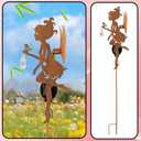 Solar Garden Fairy Statue with LED Lights, Metal Yard Art Outdoor Figurine for Patio Path Yard Decor
