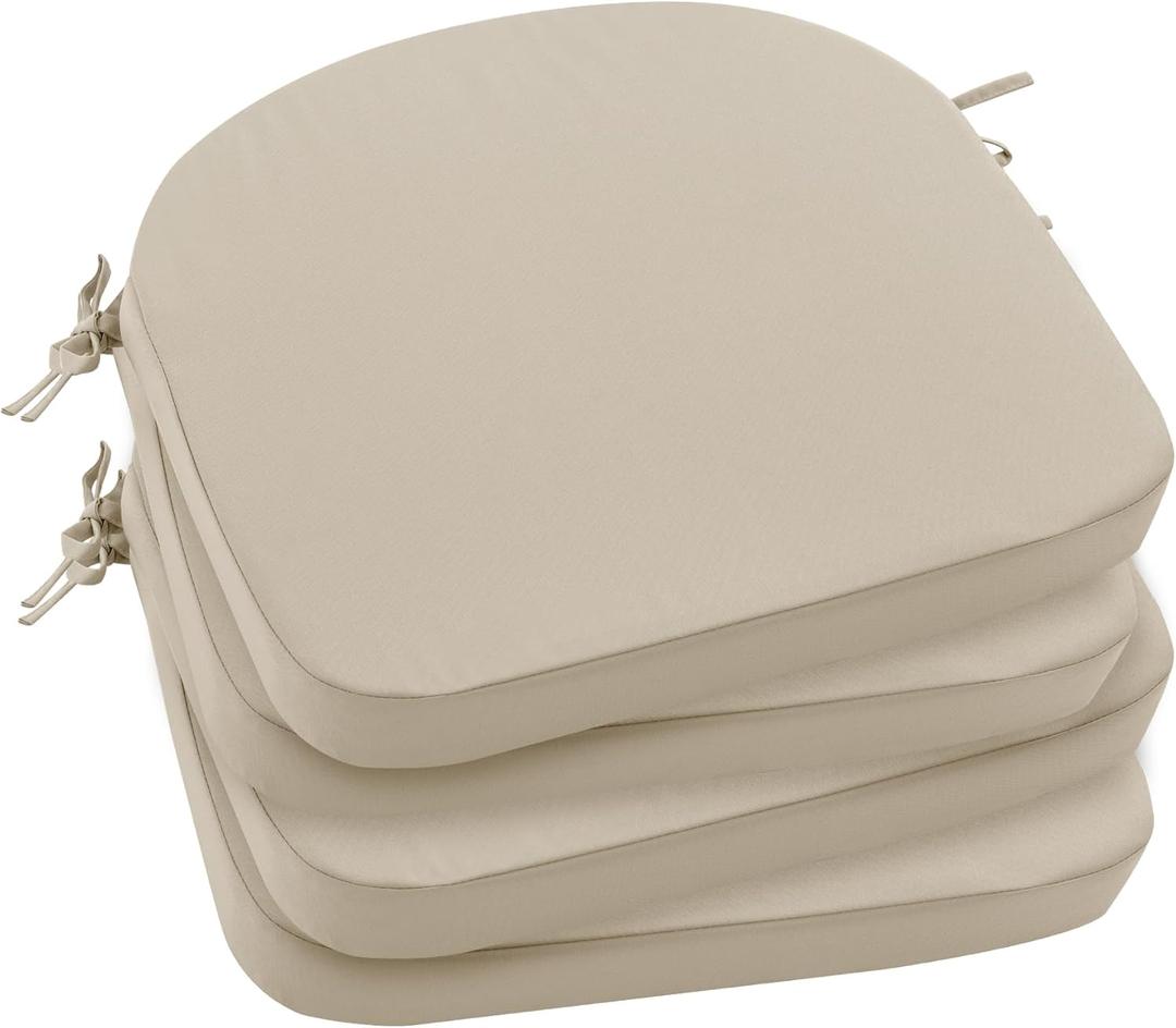 Outdoor Chair Cushions Set of 4: Waterproof & Fade Resistant Patio Furniture Cushions - 19 x 19 x 2 Inch Non Slip Round Corner Seat Cushion Pads with Removable Cover for Garden Yard Lawn, Cream (19x19x2 Inch-4p, Beige)