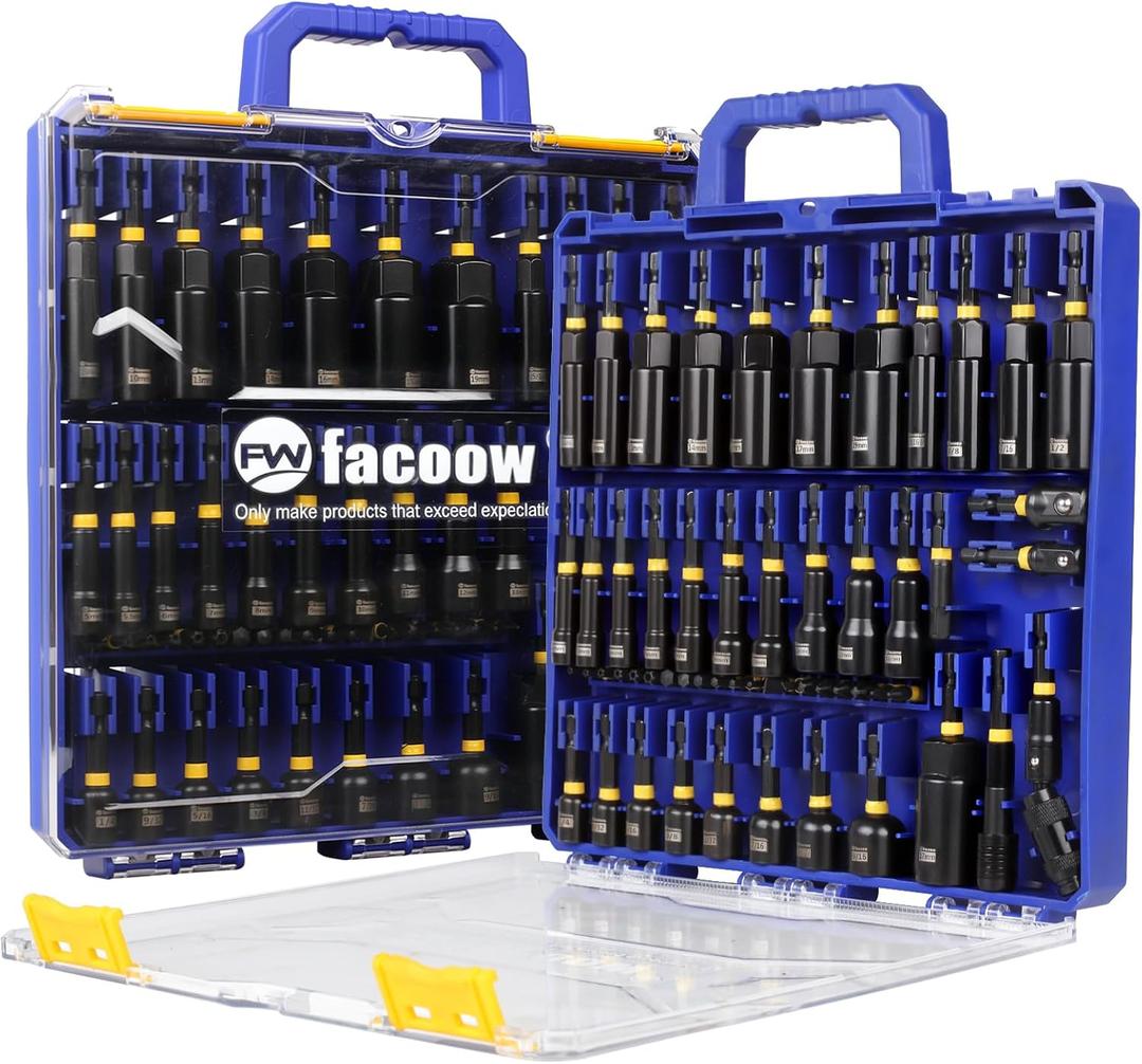 55PCS Impact Nut Driver Set, Magenetic Nut Driver Set for Impact Drills and Premium Deep Drivers, Wing Nut Setters, 1/4'' Quick Change, Bit Extension, S2 Steel Bits, Pivoting Nut Setter