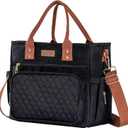 Large Women Lunch Bags for Work Insulated/Insulated Adult Lunch Box for Women/Durable Nylon Thermal cooler Bag /Leakproof Cooler Tote Bag with Storage Pocket(Newly upgraded Noir Black Brown strap)