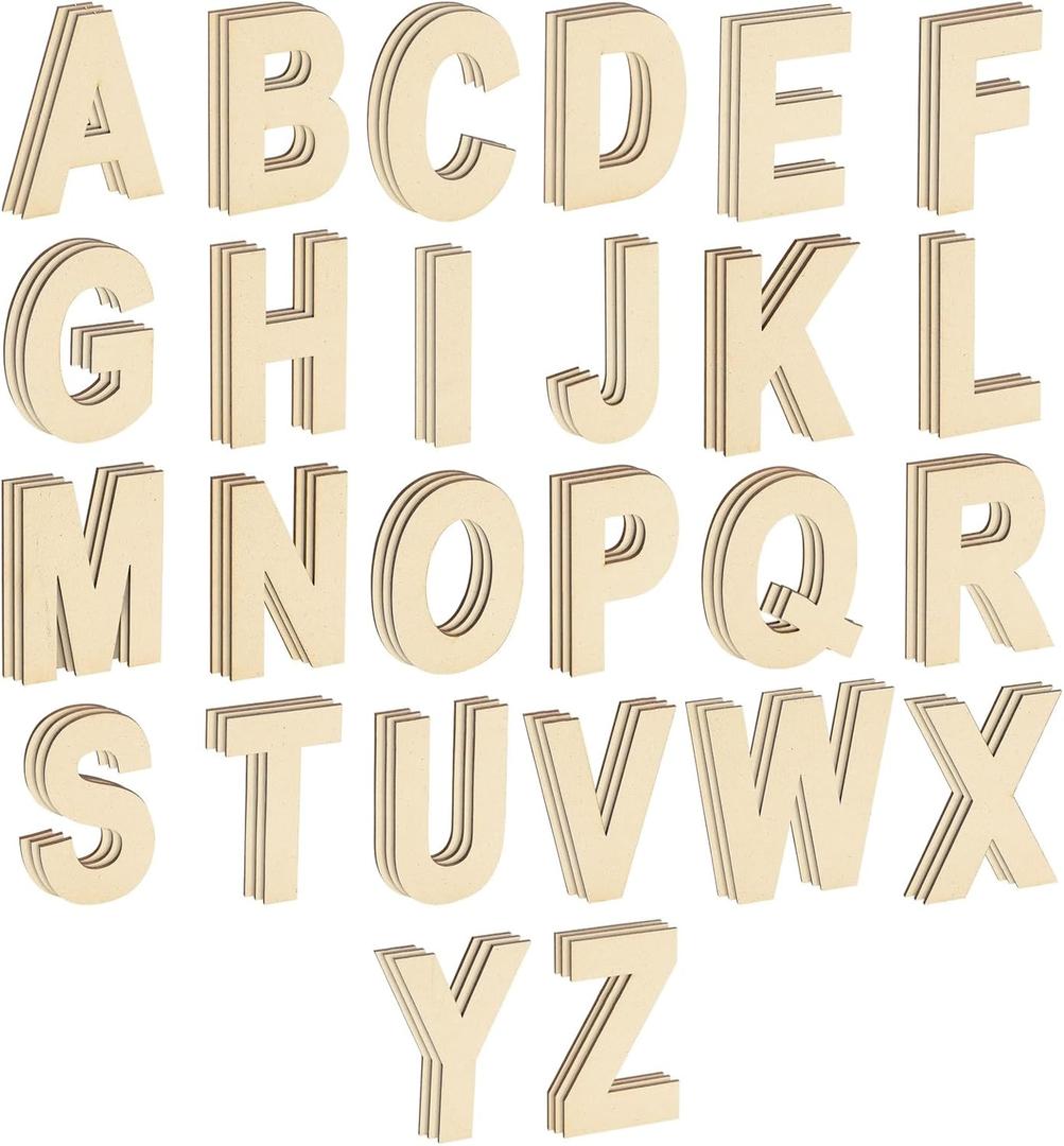 Bright Creations 83 Piece Wooden Letters for Crafts, 4-Inch Alphabet Cutouts for DIY Painting, Crafts, Wall Decorations - Wood Letters