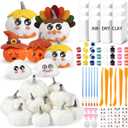 Amyhill DIY Thanksgiving Fall Pumpkin Painting Kits Craft Pumpkins with Air-Dry Clay to Paint Acrylic Paint Brush Palette Craft Kits for Halloween Thanksgiving Fall Favors Decor(Medium,24 Pcs)