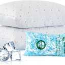 Cooling Pillows Queen Size Set of 2 with Extra Stuffing 100% Shredded Memory Foam Pillows with Washable Cover for Side Back Stomach Sleeper Hypoallergenic (Blue)