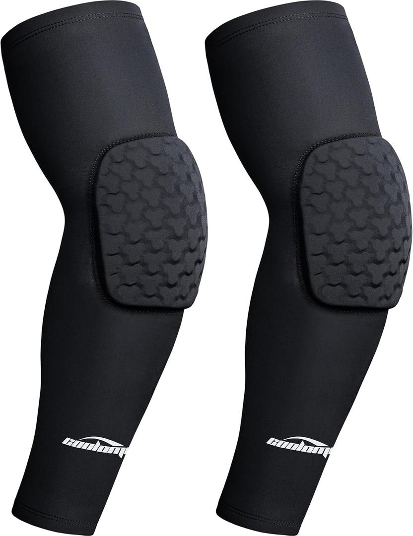 COOLOMG Padded Arm Sleeves Compression Elbow Pads for Volleyball Basketball Football Youth Kids Adult (X-Small, New Black)