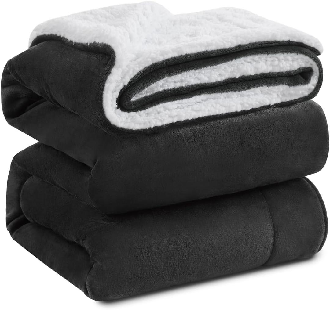 KAWAHOME Sherpa Fleece King Size Blanket for Bed - Extra Warm and Heavy Thick Blankets for Winter, Super Soft 500GSM Plush Blanket, 108" X 90" Dark Grey