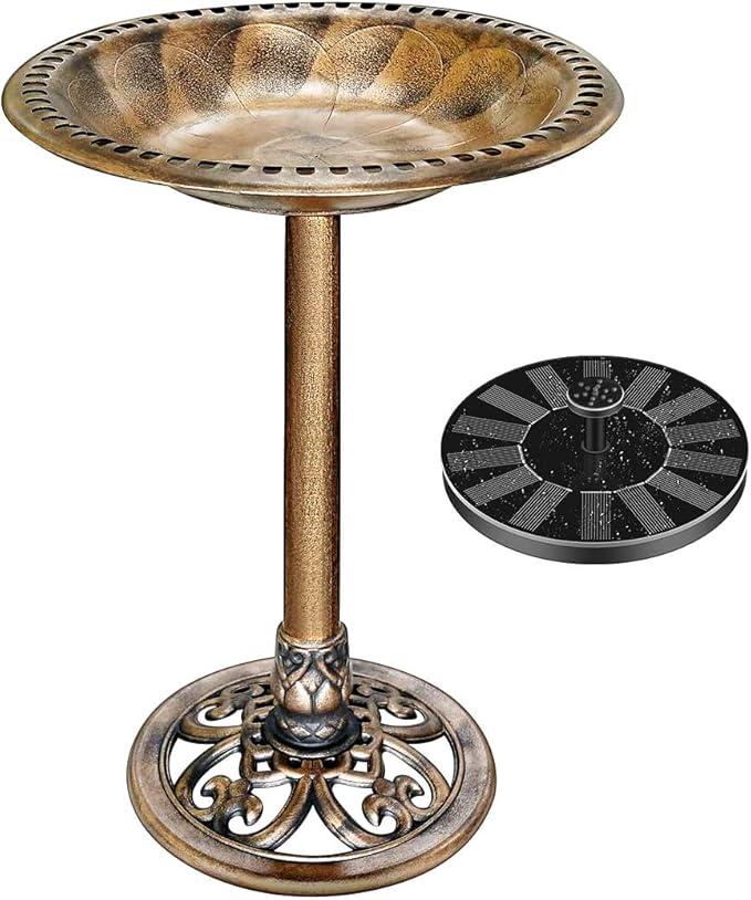 28” Solar Bird Bath, Solar Powered Pond Fountain Combo Set for Outdoors, Gardens, Patio, Yard, Deck, Golden