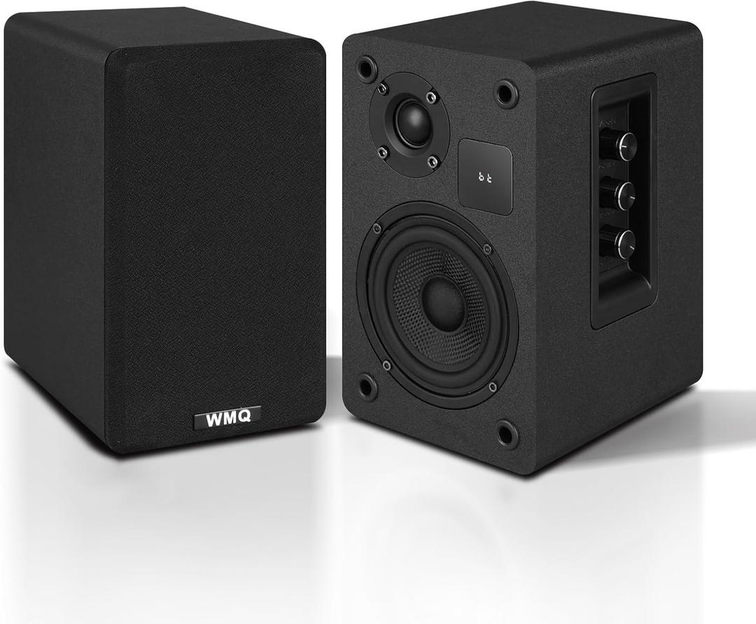 Powered Bookshelf Speaker Pair,60W Home Stereo Speakers with BT,AUX & Type-C Input, 5.5" Carbon Fiber Woofer & 1" Tweeter, Compatible with Turntable, Record Player, Desktop PC and Monitor (Black)