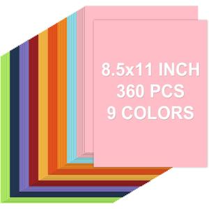 360 Sheets Colored Cardstock Paper 8.5 x 11, 9 Assorted Colors Construction Papers, Thick Cardstock Printer Paper 8.5 x 11, 200 GSM Card Stock Papers for Printing, DIY Crafts, Card Making, Invitations (Multicolor)
