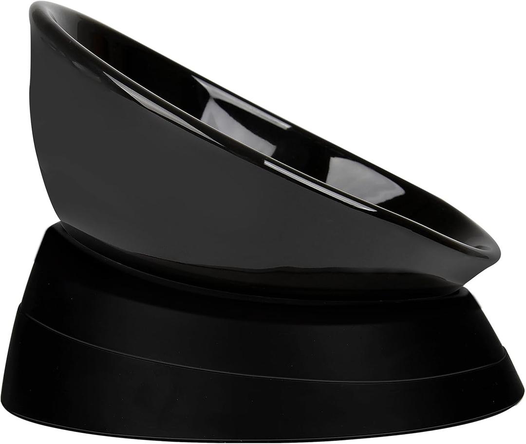Bulldog Bowl Anti-Slip Dog Cat Dish Detachable Ceramic Dog Bowl Pet Sterile Tilted Pet Feeder Slope Base (Black Ceramic, 2 Cup)