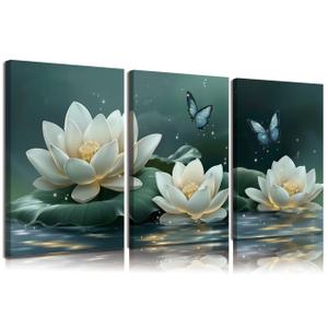 HHB 3pcs Zen White Lotus Wall Art Canvas Wrapping 16x24in