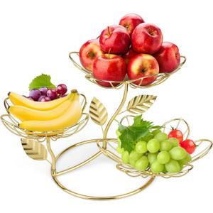 Rose-Inspired 3-Tier Fruit Basket - Elevate Your Kitchen with Functional Elegance,Stylish fruit and vegetable baskets for the modern kitchen (gold) (Gold)