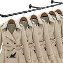 Industrial Iron Pipe Clothes Hanging Bar DIY Wall-Mounted Garment Rack Heavy Duty Clothing Rack for Bedroom, Laundry Room, Closet Storage (Black 50 inch)