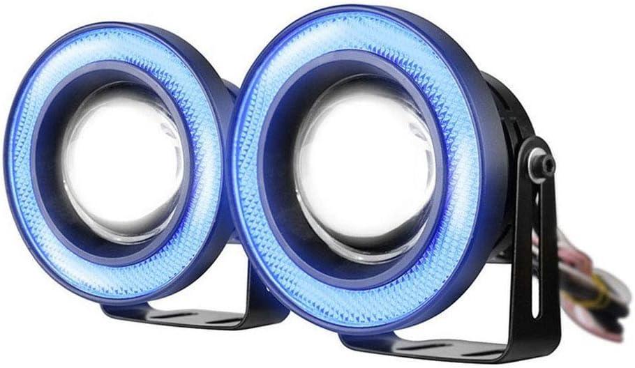 ESUPPORT 2Pcs 3" 12V 30W COB LED Fog Light Projector Car Blue Angel Eyes Halo Ring DRL Lamp Headlight Driving Bulbs