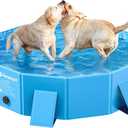 Peteast Foldable Dog Kiddie Pool with Stable Side Support, Hard Plastic Shell Portable Dog Pool, Collapsible Swimming Pools for Pet and Kids, 48 in
