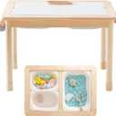 IEATFO Rubber Wood Montessori Sensory Table - 3 Foldable Storage Bins, Reinforced Frame, Height Adjustable Children's Table - Multifunctional Kids Activity Table Promotes Sensory Experiences & Growth