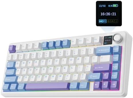EPOMAKER X Aula F75 MAX Wireless Mechanical Keyboard with TFT Screen and Knob, Gasket Gaming Keyboard in 75% Layout, Hot Swappable, RGB Backlight, for PC/Mac/Linux (Blue&White&Purple)