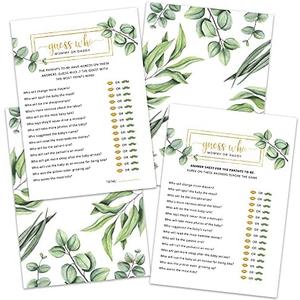 Hat Acrobat Guess Who Mommy or Daddy Baby Shower Game Cards - 50 Double-Sided Greenery Baby Shower Games Mommy or Daddy Game Cards