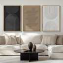 Large Framed Black and White Neutral Abstract Wall Art for Living Room, 3 Piece Boho Canvas Prints Paintings Artwork for Walls, Minimalist Geometric Pictures for Hallway Office Wall Decor 24x36 In (Boundless Lines)