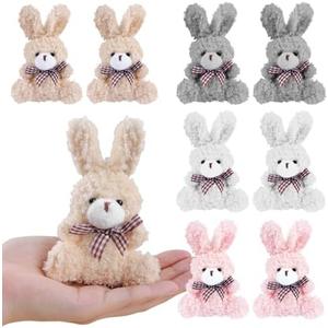 16 Pcs Mini Plush Bunny, 4.72 Inch Stuffed Bunny Doll Gift, Bulk Tiny Soft Animals Toys with Bow Tie for Graduation Birthday Baby Shower Favors Wedding Party Keychain Bag Charm