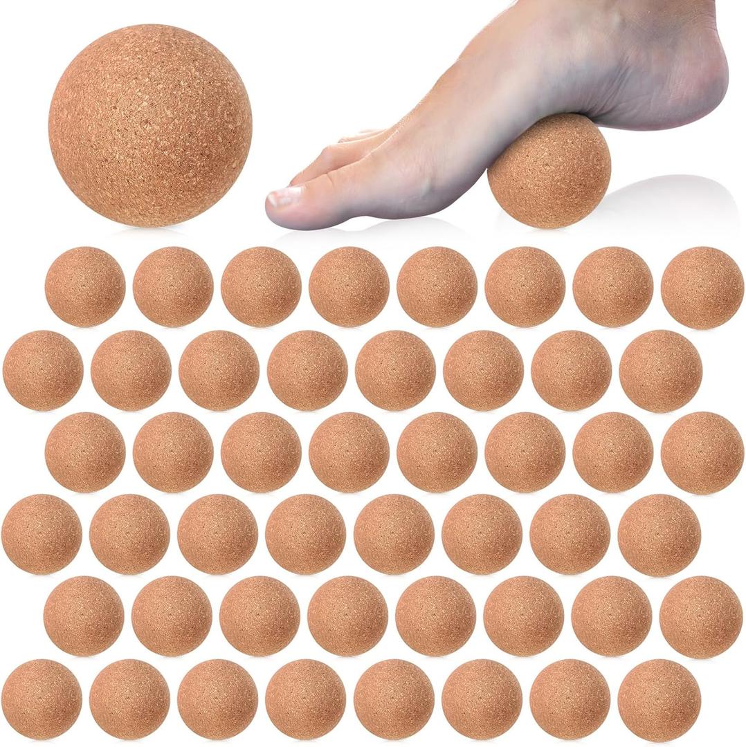 50 Pcs Cork Massage Ball Solid Hard Myofascial Release Yoga Ball for Back Foot Neck Pain Therapy Portable Tissue Muscle Release Tool for Home Office Travel (2 Inch)