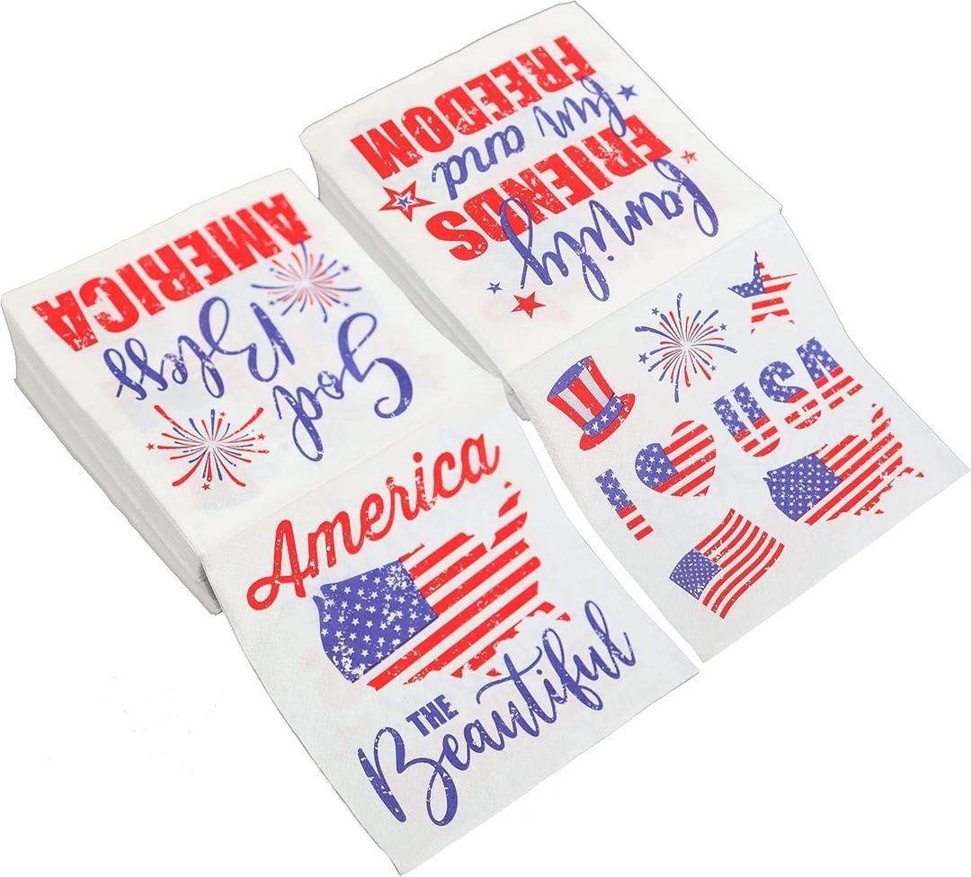 Iconikal 75-Count, 4th of July, American Flag, Disposable Dinner Paper Party Napkins, Patriotic Americana