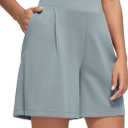 ODODOS Modal Soft Wide Leg Shorts for Women 6" High Waist Casual Relaxed Shorts with Pockets, Grey Blue, Medium (Gray, M)