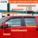 Outside-Mount Rain Guards Window Visors for 2009-2014 Ford F-150 SuperCrew & 2010-2014 SVT Raptor SuperCrew Wind Deflector Truck Accessories Dark Smoke 4-Piece Set with Thicker