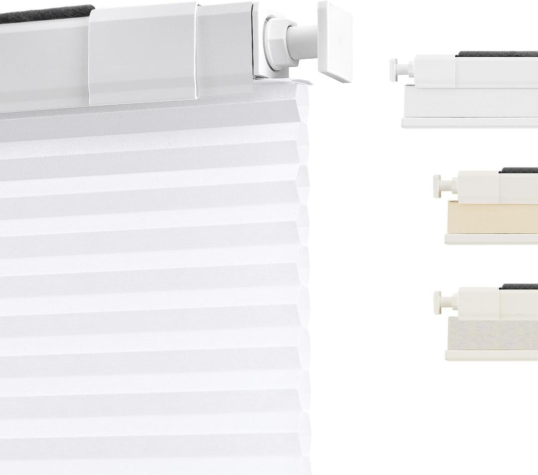 SUNOFF Cordless No Drill Light Filter Cellular Shades, 27" W x 48" H, White