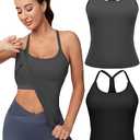 Workout Tank Tops for Women with Built in Bra, Sleeveless Gym Tops Seamless Racerback Athletic Yoga Shirts 2 Pack S