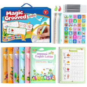 CosyCorner Magical Handwriting Workbooks Handwriting Practice Magic Copybook, Handwriting Aid Magic Pen Reusable Copybook Grooves Template Design for Children (6)