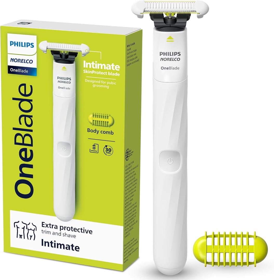 Philips Norelco OneBlade Intimate, Designed for Pubic Grooming, Trim & Shave with Extra Skin Protection, Waterproof, Model QP1924/70 (Handle (Pack of 1))