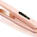 SUNMAY Cordless Hair Straightener, Titanium Portable Straightener for Travel, Dual Voltage Cordless Flat Iron Hair Straightener 2 in 1 with Comb & Clip for Women, Heat-up in Seconds, USB-C Fast Charge, Pink