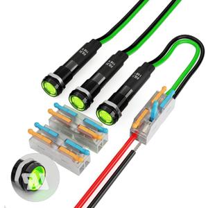 3 Pcs LED 8MM (5/16'') 110V Metal Indicator Light Pilot Lights Black Anodized Waterproof ip67 Red Green Yellow Bule White Signal Lamp(Black Anodized Green 3 Pcs)