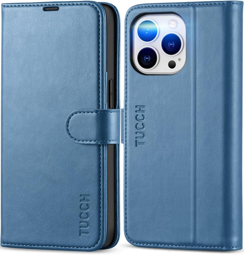 TUCCH Wallet Case for iPhone 13 Pro 5G, [TPU Shockproof Inner Shell], PU Leather [RFID Blocking] Card Holder Magnetic Stand Protective Cover Compatible with iPhone 13 Pro 6.1-inch 2021, Lake Blue