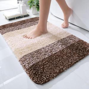 OLANLY Bathroom Rug Mat 24x16, Extra Soft and Absorbent Microfiber Bath Rugs, Non-Slip Plush Shaggy Bath Carpet, Machine Wash Dry, Bath Mats for Bathroom Floor, Tub and Shower, Brown
