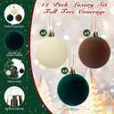 12 PCS Velvet Ornaments for Christmas Tree Decorations, Elegant Velvet Christmas Ornaments Balls, Shatterproof Xmas Decorative Hanging Ornaments(Brown, Green, Light Khaki,2.36 Inch)