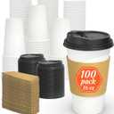 Dealusy 100 Pack 16 oz Disposable Coffee Cups with Lids and Sleeves, Sturdy Thick Paper & Leak-free Insulated to Go Paper Hot Coffee Cups for Hot & Cold Beverage