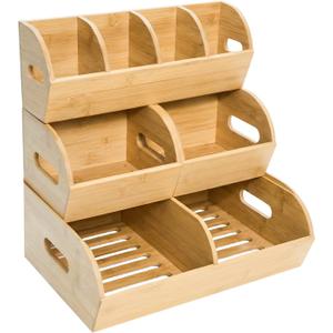 Onion Storage, Potato Storage, Potato and Onion Storage Bin, 3 Tier Stackable Bamboo Storage Bins, Pantry Storage Bins, Ventilated Potato Storage Bin, Slide Out for Vegetable, Pantry, Fruit