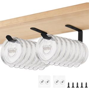 4 x Mkono 2 Pack Tumbler Lid Organizers Inside Cabinet, Tumbler Lid Holder for Cup Water Bottle Space Saving Self-Adhesive or Drilling Tumbler Lid Hooks for Under Cabinet Kitchen Organization and Storage