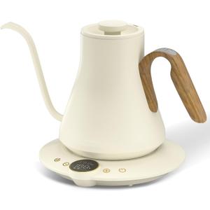 Cocinare FLOW B9 Gooseneck Electric Kettle, Precise Temperature Control for Pour-Over Coffee & Tea Brewing, Stainless Steel Interior, Rapid Heating for Boiling Water 1500W/0.9L (White Wooden)
