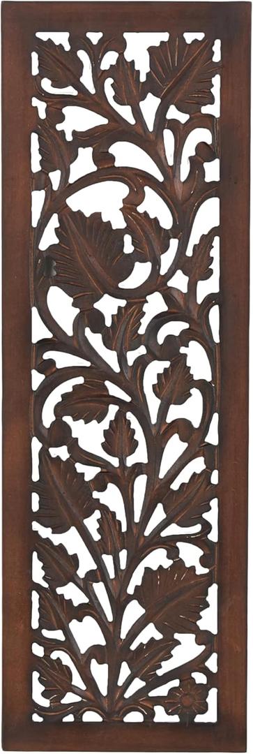 Deco 79 Wooden Floral Handmade Home Wall Decor Intricately Carved Acanthus Wall Sculpture, Wall Art 12" x 1" x 36", Brown
