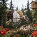 Handmade Fiber Bird Nesting Heart, Refillable Birds Haven 1 Heart Shape Hummingbird Nesting and 2 Bags of Nest Materials, Winter Fowl Gifts Animal Hummingbirds Lovers Home Garden Yard