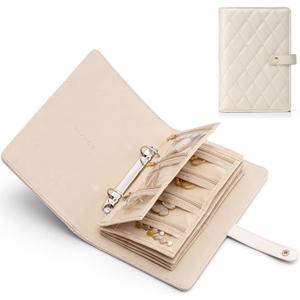 Vlando Teacher Gifts for Women, Travel Jewelry Organizer Case, Jewelry Storage Book Ring Binder with Clear Zipper Velvet Jewelry Pouches Bags for Rings, Necklace, Earrings-Cream White
