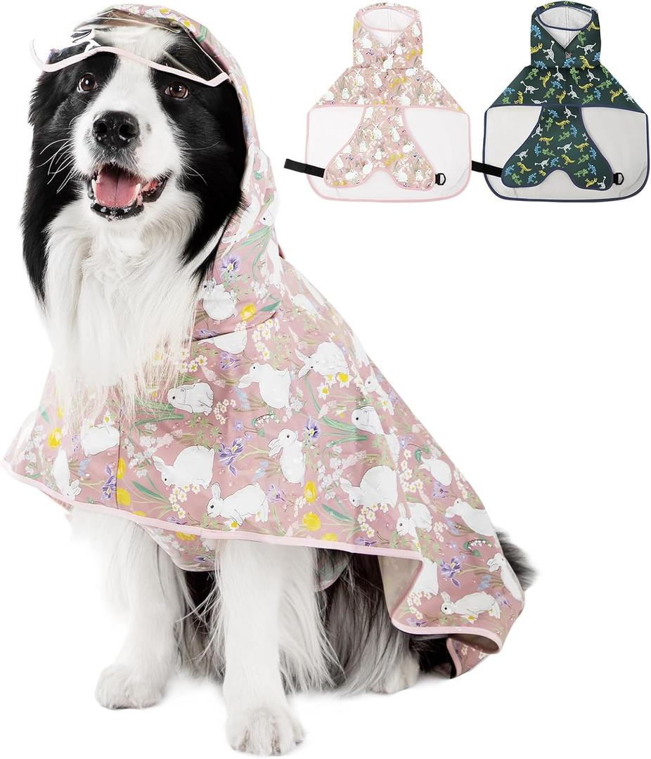 Dog Raincoat, Waterproof Windproof Dog Rain Jacket with Hood, Rain Coat with Leash Hole, Adjustable Raincoat Poncho for Small Medium Large Dogs Outdoor (Pink, L)