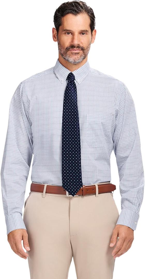 Izod Men's Dress Shirt Regular Fit Long Sleeve Wrinkle Free Stretch Button Down Collar, 16"-16.5" Neck 32"-33" Sleeve