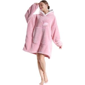Wearable Blanket Hoodie for Women - Oversized Hooded Blanket for Adults Fluffy Plush Blanket Sweatshirt Warm Cozy Christmas Birthday Gifts for Mom Pink