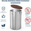 Paw Libero 35 Lbs Stainless Steel Dog Food Storage Container with Airtight Wooden Lid & Ceramic Bone Handle, Large Metal Dog Food Bin, Pet Treat Jars for Dogs & Cats, Keep Fresh, Easy to Clean