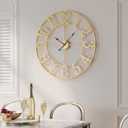 Cuspin 20 Inch Wall Clock Gold, Large Decorative Wall Clocks Battery-Operated, Modern Metal Round Clock Silent Non Ticking Arabic Numerals for Living Room Kitchen Mantel Office Decor